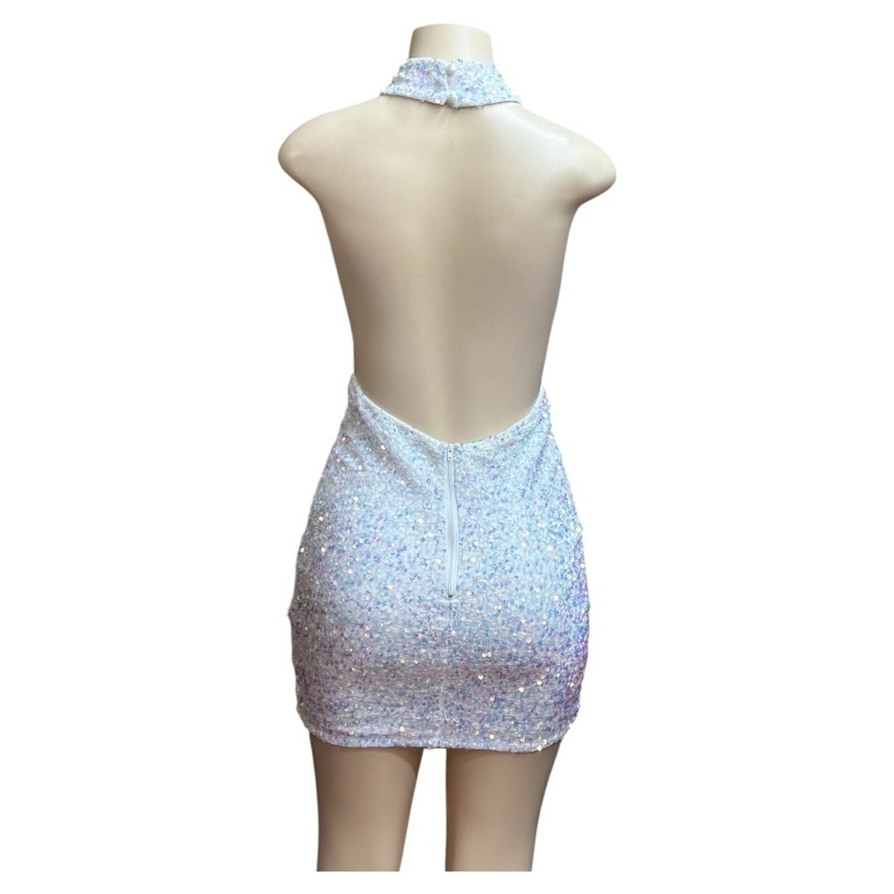 XOO KOOL . White Sequin Backless Mini Dress - Picture 3 of 3